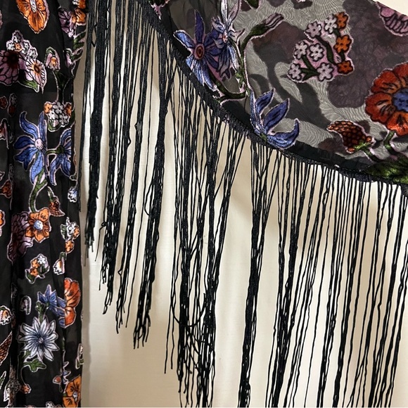 Hippie Shake Shake It Out Burnout Velvet Fringe Sheer Jumpsuit Wide Leg Size 10 - Picture 7 of 10